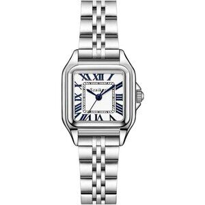 Women Silver Square Watches with Roman Numerals Ladies Casual Dress Watch
